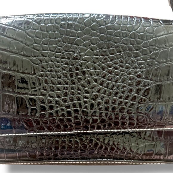 Y2K Liz Claiborne Black Crocodile Embossed Faux Leather Purse Shoulder Bag - Picture 4 of 16